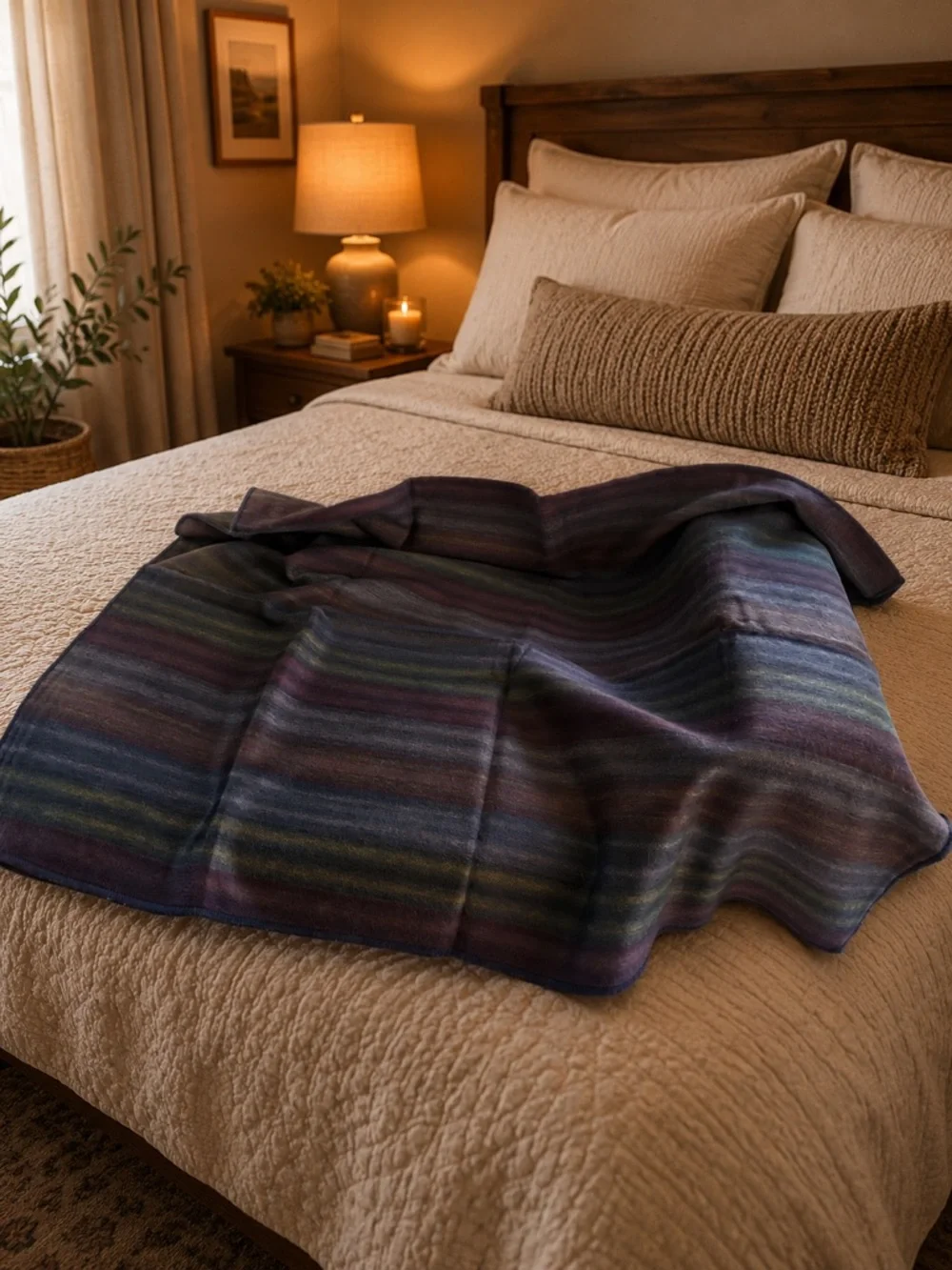 New Alpaca Striped Wool Throw Blanket